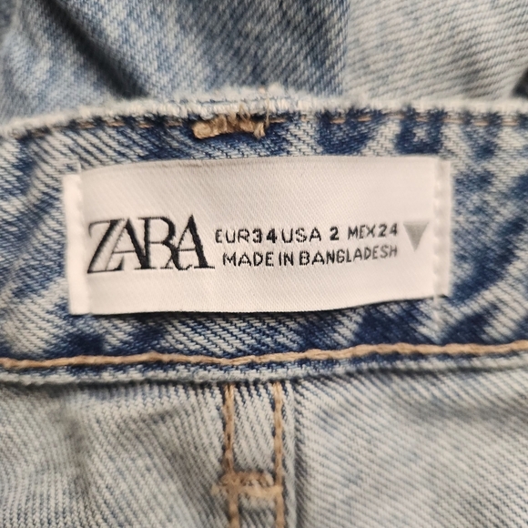 Zara Cotton Blend Belt Loop Wide Leg Cargo Jeans In Light Indigo Wash Size 2 - Picture 5 of 16
